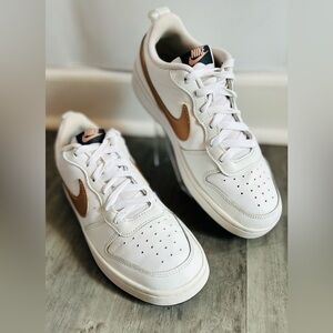 Nike Court Borough Low Sneakers White Rose Gold Swoosh Youth 7Y Womens 8.5